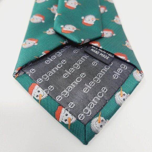 Elegance | Green Snowman With Santa Hat Print Tie - Picture 7 of 14